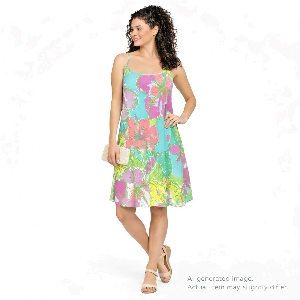 Lilly Pulitzer Silk Swing Dress XS Pink Blue Floral Tropical T-Back Mini Dress
